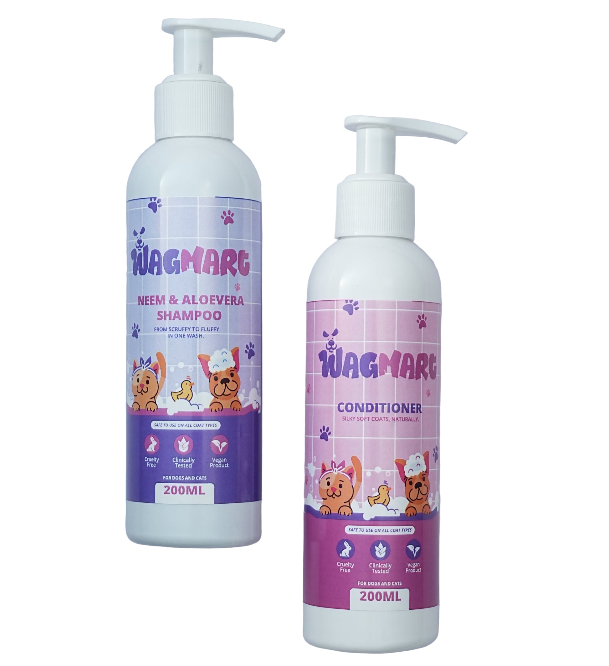 WagMart shampoo and conditioner bottles on a white background